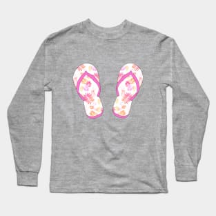 Pink Tropical Flip Flops Long Sleeve T-Shirt